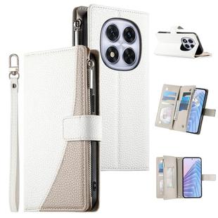 For Redmi Note 14 Pro 5G / Note 14 Pro+ 5G Stitching Multi-card Zipper Wallet Leather Phone Case with Short Strap(White)