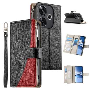 For Redmi Turbo 3 / Xiaomi Poco F6 Stitching Multi-card Zipper Wallet Leather Phone Case with Short Strap(Black)