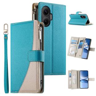 For Redmi Turbo 4 Pro / Xiaomi Poco F7 Stitching Multi-card Zipper Wallet Leather Phone Case with Short Strap(Blue)