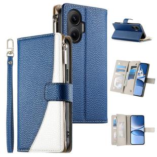For Redmi Turbo 4 Pro / Xiaomi Poco F7 Stitching Multi-card Zipper Wallet Leather Phone Case with Short Strap(Dark Blue)