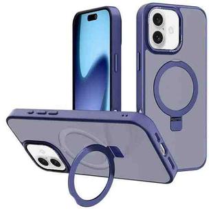 For iPhone 17 Kalebol Metal Lens Frame MagSafe Holder Frosted PC Phone Case(Navy Blue)