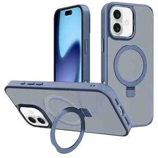 For iPhone 17 Kalebol Metal Lens Frame MagSafe Holder Frosted PC Phone Case(Sierra Blue)