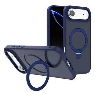 For iPhone 17 Air Kalebol Metal Lens Frame MagSafe Holder Frosted PC Phone Case(Navy Blue)