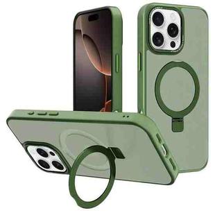 For iPhone 16 Pro Max Kalebol Metal Lens Frame MagSafe Holder Frosted PC Phone Case(Dark Green)