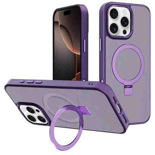 For iPhone 16 Pro Kalebol Metal Lens Frame MagSafe Holder Frosted PC Phone Case(Dark Purple)