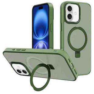 For iPhone 16 Kalebol Metal Lens Frame MagSafe Holder Frosted PC Phone Case(Dark Green)