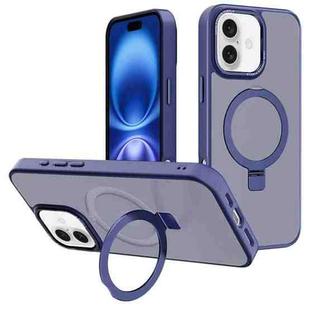 For iPhone 16 Kalebol Metal Lens Frame MagSafe Holder Frosted PC Phone Case(Navy Blue)