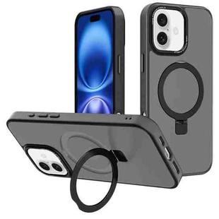 For iPhone 16 Kalebol Metal Lens Frame MagSafe Holder Frosted PC Phone Case(Black)