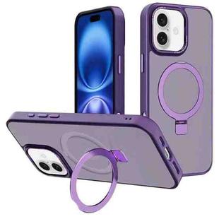 For iPhone 16 Kalebol Metal Lens Frame MagSafe Holder Frosted PC Phone Case(Dark Purple)