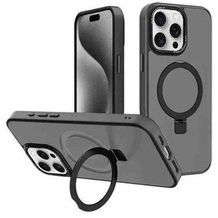 For iPhone 15 Pro Kalebol Metal Lens Frame MagSafe Holder Frosted PC Phone Case(Black)