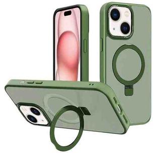 For iPhone 15 Plus Kalebol Metal Lens Frame MagSafe Holder Frosted PC Phone Case(Dark Green)