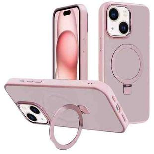 For iPhone 15 Plus Kalebol Metal Lens Frame MagSafe Holder Frosted PC Phone Case(Pink)