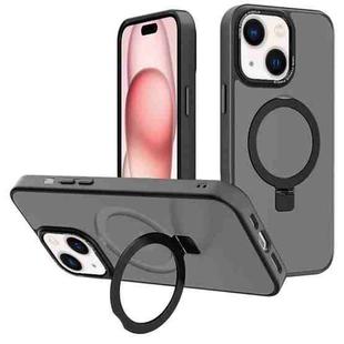 For iPhone 15 Plus Kalebol Metal Lens Frame MagSafe Holder Frosted PC Phone Case(Black)