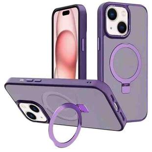 For iPhone 15 Plus Kalebol Metal Lens Frame MagSafe Holder Frosted PC Phone Case(Dark Purple)