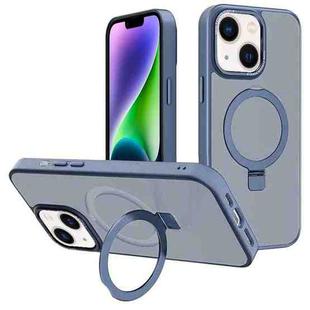 For iPhone 14 Kalebol Metal Lens Frame MagSafe Holder Frosted PC Phone Case(Sierra Blue)