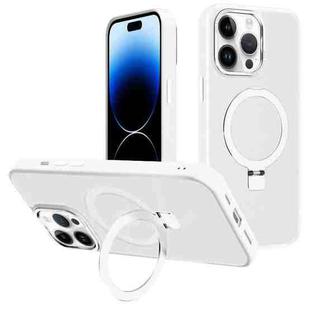 For iPhone 14 Pro Max Kalebol Metal Lens Frame MagSafe Holder Frosted PC Phone Case(Frosted White)