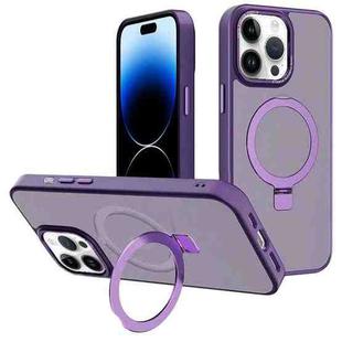 For iPhone 14 Pro Max Kalebol Metal Lens Frame MagSafe Holder Frosted PC Phone Case(Dark Purple)