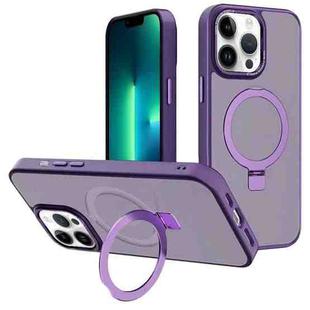 For iPhone 13 Pro Max Kalebol Metal Lens Frame MagSafe Holder Frosted PC Phone Case(Dark Purple)