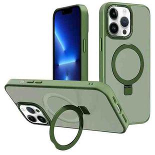 For iPhone 13 Pro Kalebol Metal Lens Frame MagSafe Holder Frosted PC Phone Case(Dark Green)