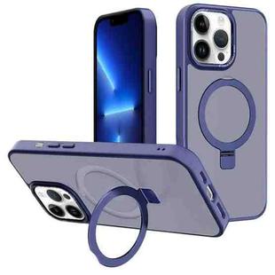For iPhone 13 Pro Kalebol Metal Lens Frame MagSafe Holder Frosted PC Phone Case(Navy Blue)