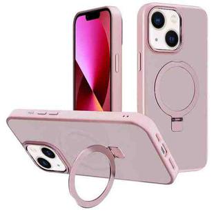 For iPhone 13 Kalebol Metal Lens Frame MagSafe Holder Frosted PC Phone Case(Pink)