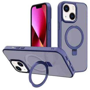 For iPhone 13 Kalebol Metal Lens Frame MagSafe Holder Frosted PC Phone Case(Navy Blue)