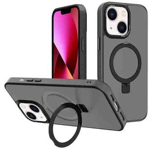 For iPhone 13 Kalebol Metal Lens Frame MagSafe Holder Frosted PC Phone Case(Black)