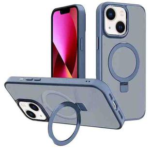 For iPhone 13 Kalebol Metal Lens Frame MagSafe Holder Frosted PC Phone Case(Sierra Blue)