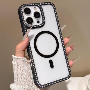For iPhone 16 Pro Max Large Lens Hole Rhinestone Frame MagSafe Phone Case(Black)