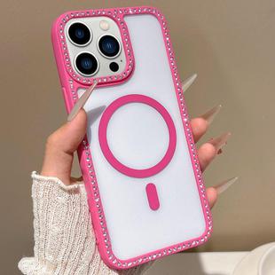 For iPhone 13 Pro Large Lens Hole Rhinestone Frame MagSafe Phone Case(Rose Gold)