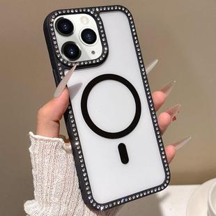 For iPhone 11 Pro Max Large Lens Hole Rhinestone Frame MagSafe Phone Case(Black)