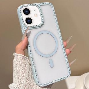 For iPhone 11 Large Lens Hole Rhinestone Frame MagSafe Phone Case(Blue)