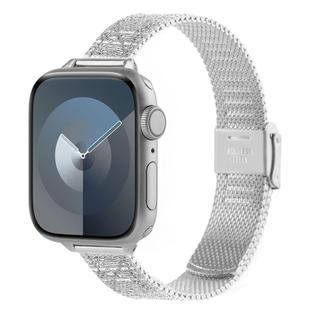 For Apple Watch 46mm / 49mm / 45mm / 44mm Milanese Embossed Metal Watch Band(Silver Rhombus)