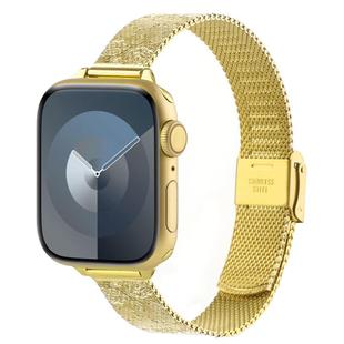 For Apple Watch 42mm / 41mm / 40mm / 38mm Milanese Embossed Metal Watch Band(Gold Rose)