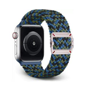 For Apple Watch 46mm / 49mm / 45mm / 44mm Double Loop Mechanical Buckle Nylon Braid Watch Band(Blue Camouflage)