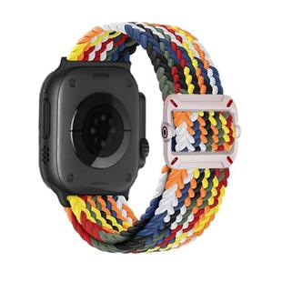 For Apple Watch 46mm / 49mm / 45mm / 44mm Double Loop Mechanical Buckle Nylon Braid Watch Band(White Rainbow)