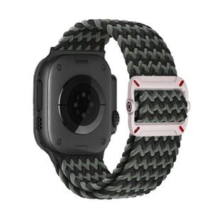 For Apple Watch 42mm / 41mm / 40mm / 38mm Double Loop Mechanical Buckle Nylon Braid Watch Band(W Black Green)