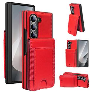 For Samsung Galaxy Z Fold6 Folding Card Holder Tempered Film Integrated Leather Phone Case(Red)