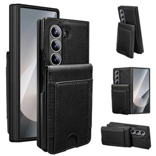 For Samsung Galaxy Z Fold5 Folding Card Holder Tempered Film Integrated Leather Phone Case(Black)