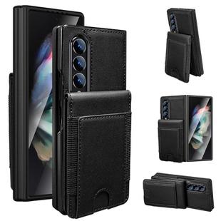 For Samsung Galaxy Z Fold4 Folding Card Holder Tempered Film Integrated Leather Phone Case(Black)