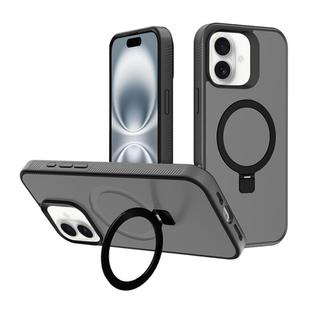 For iPhone 16 Plus Kalebol Frosted MagSafe Holder PC Phone Case(Black)