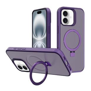 For iPhone 16 Kalebol Frosted MagSafe Holder PC Phone Case(Dark Purple)