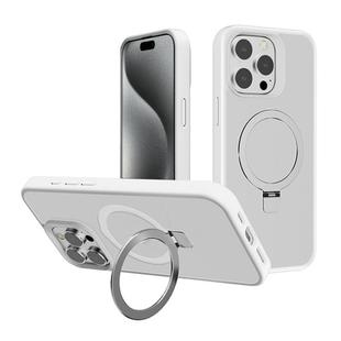 For iPhone 15 Pro Kalebol Frosted MagSafe Holder PC Phone Case(White)