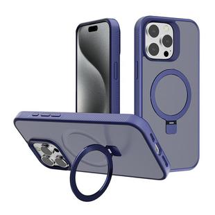 For iPhone 15 Pro Kalebol Frosted MagSafe Holder PC Phone Case(Royal Blue)