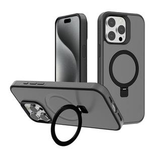 For iPhone 15 Pro Kalebol Frosted MagSafe Holder PC Phone Case(Black)
