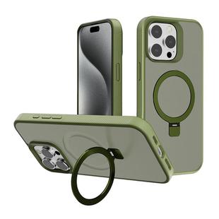 For iPhone 15 Pro Kalebol Frosted MagSafe Holder PC Phone Case(Deep Green)