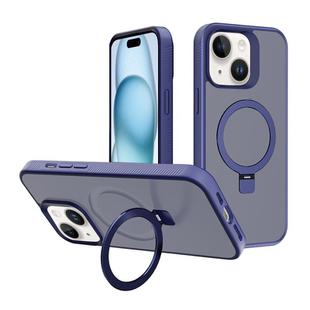 For iPhone 15 Plus Kalebol Frosted MagSafe Holder PC Phone Case(Royal Blue)