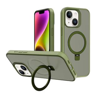 For iPhone 14 Kalebol Frosted MagSafe Holder PC Phone Case(Deep Green)