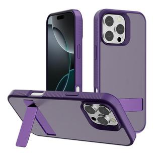 For iPhone 16 Pro Kalebol Frosted Holder PC Hybrid TPU Phone Case(Dark Purple)
