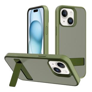 For iPhone 15 Plus Kalebol Frosted Holder PC Hybrid TPU Phone Case(Deep Green)